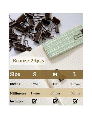 Clip de Carpeta Bronce SHAOMAN 25-Pack 2, 3 y 3.2 cm