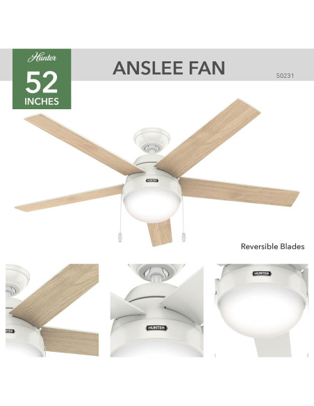 Ventilador de Techo Hunter Anslee 52" Blanco LED Control Remoto Ventilador de Techo Hunter Anslee 52" Blanco LED Control Remoto