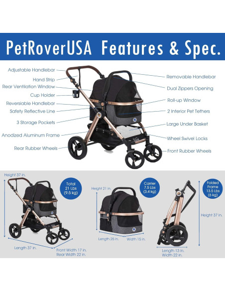 Carrito de Lujo para Mascotas HPZ Pet Rover Prime 3 en 1 - Negro Carrito de Lujo para Mascotas HPZ Pet Rover Prime 3 en 1 - Negro