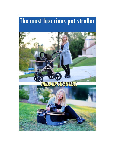 Carrito de Lujo para Mascotas HPZ Pet Rover Prime 3 en 1 - Negro
