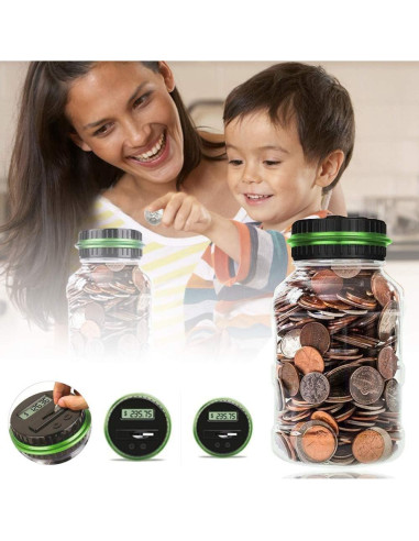 Tarro de Dinero Digital Contador Lelwoy Verde 1.8L LCD