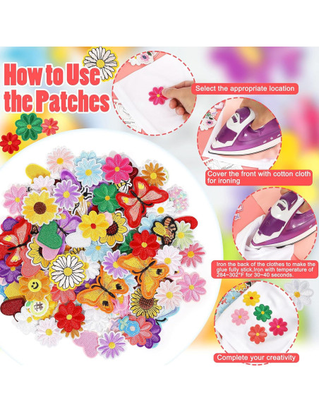 Parches de Hierro NICEVINYL 120PCS Bordados Coloridos para Ropa Parches de Hierro NICEVINYL 120PCS Bordados Coloridos para Ropa