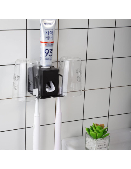 Soporte para Cepillos de Dientes HANZE con Dispensador Negro Soporte para Cepillos de Dientes HANZE con Dispensador Negro