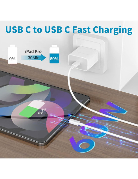 Cable USB-C a USB-C YBMTIGICS 0.30m carga rápida 60W Cable USB-C a USB-C YBMTIGICS 0.30m carga rápida 60W