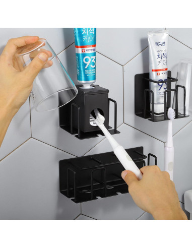 Soporte para Cepillos de Dientes HANZE con Dispensador Negro