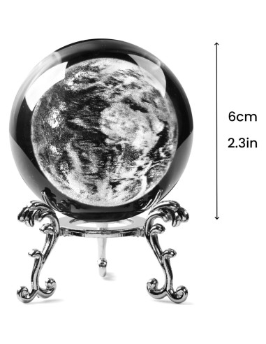 Globo Terráqueo de Cristal JFTOSALE 60mm con Soporte Metal