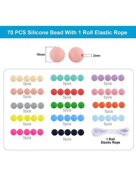 Kit de Pulseras de Silicona BBita 70 Piezas 15mm Colores Variados Kit de Pulseras de Silicona BBita 70 Piezas 15mm Colores Variados