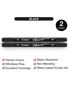 Marcadores Acrílicos Doble Punta Overseas, 2 Unidades Negros 2