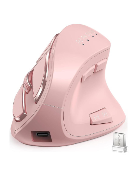 Ratón Vertical Ergonómico Inalámbrico Wekity B52 Rosa 9 Botones Ratón Vertical Ergonómico Inalámbrico Wekity B52 Rosa 9 Botones
