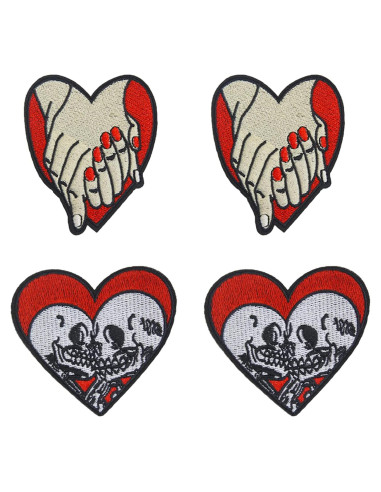 4 Parches de Planchar Joynaamn Corazón Calavera Bordados