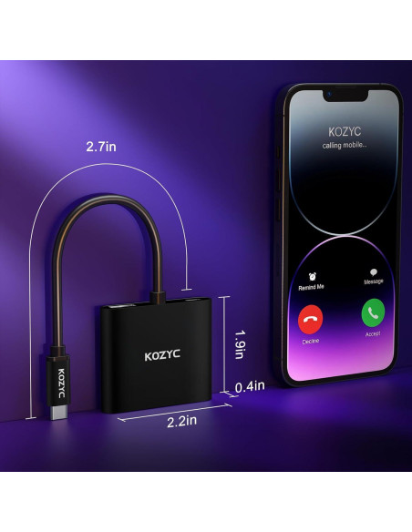 Adaptador USB C a Doble HDMI 4K KOZYC Hub 4 en 1 Negro Adaptador USB C a Doble HDMI 4K KOZYC Hub 4 en 1 Negro
