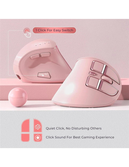 Ratón Vertical Ergonómico Inalámbrico Wekity B52 Rosa 9 Botones Ratón Vertical Ergonómico Inalámbrico Wekity B52 Rosa 9 Botones