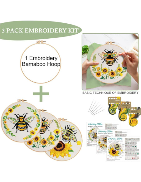Kit de Bordado Nuberlic Abeja para Adultos - 3 Piezas Kit de Bordado Nuberlic Abeja para Adultos - 3 Piezas