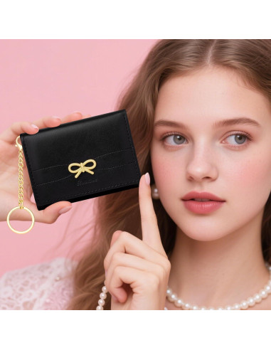 Billetera Trifolio YINHEXI para Mujeres con Lazo y RFID - Negra