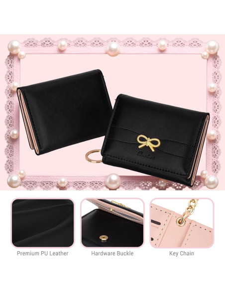 Billetera Trifolio YINHEXI para Mujeres con Lazo y RFID - Negra Billetera Trifolio YINHEXI para Mujeres con Lazo y RFID - Negra