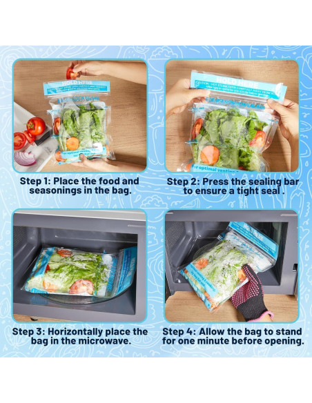 20 Bolsas de Vapor para Microondas USEAMIE - Cocción Rápida y Fresca 20 Bolsas de Vapor para Microondas USEAMIE - Cocción Rápida y Fresca