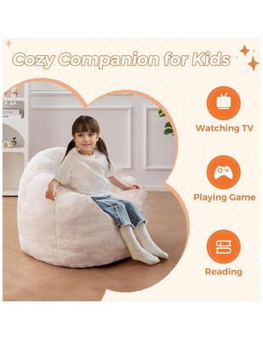 Silla Puff para Niños MAXYOYO Floral Beige, Relleno Espuma