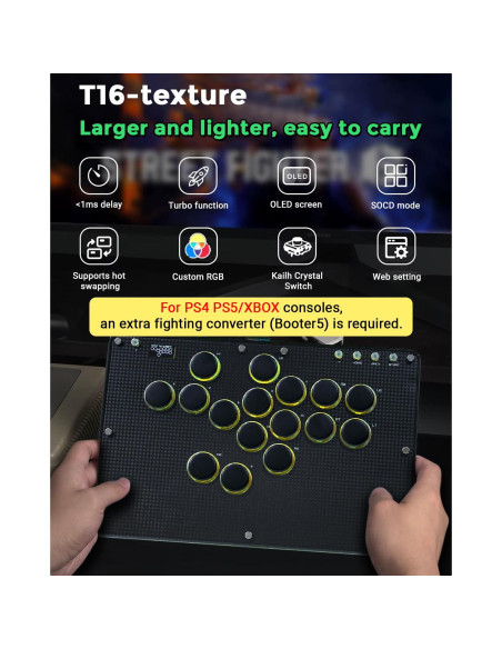 Controlador de Arcade JZW-Shop T16 Textura Negro - Turbo, RGB Controlador de Arcade JZW-Shop T16 Textura Negro - Turbo, RGB