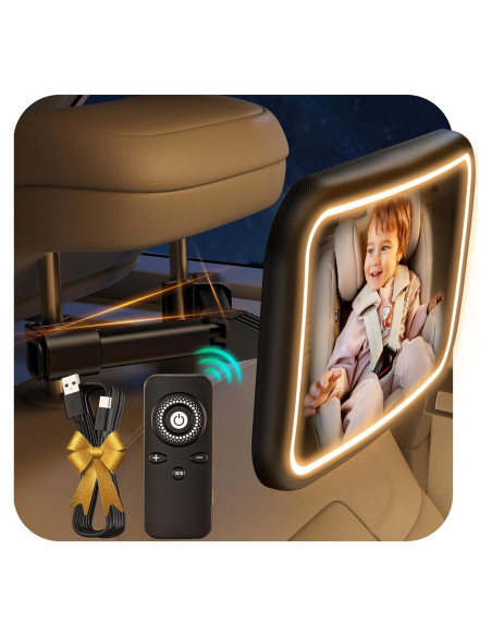 Espejo de Coche para Bebé TAZENI con Luz 2000mAh y Control Remoto Espejo de Coche para Bebé TAZENI con Luz 2000mAh y Control Remoto