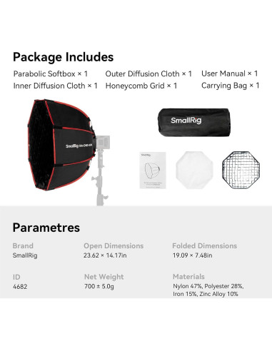 Softbox Parabólico 60 cm SmallRig RA-D60 con Liberación Rápida