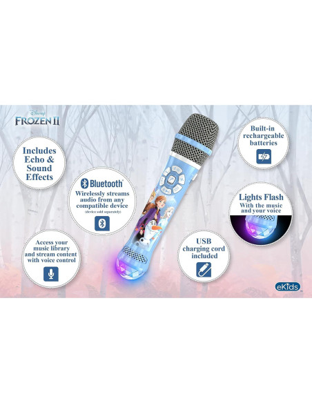 Micrófono de Karaoke Bluetooth eKids Frozen 2 con Luces LED Micrófono de Karaoke Bluetooth eKids Frozen 2 con Luces LED