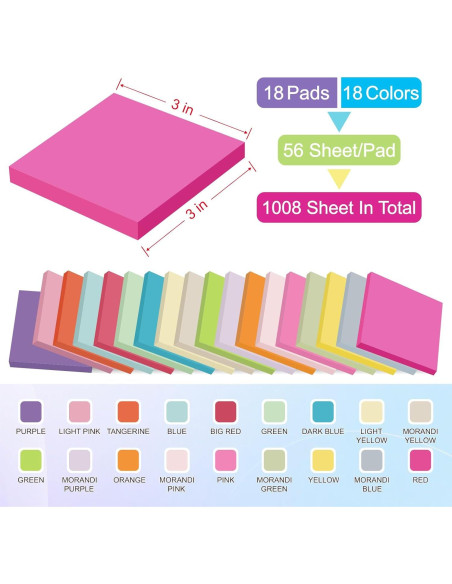 Notas Adhesivas Jiemay 7.62x7.62 cm 1008 Hojas 18 Colores Notas Adhesivas Jiemay 7.62x7.62 cm 1008 Hojas 18 Colores