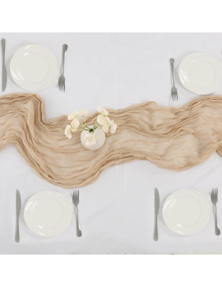 Paquete de 4 Caminos de Mesa de Gasa Beige 50x305 cm Abeillo Paquete de 4 Caminos de Mesa de Gasa Beige 50x305 cm Abeillo