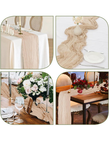 Paquete de 4 Caminos de Mesa de Gasa Beige 50x305 cm Abeillo