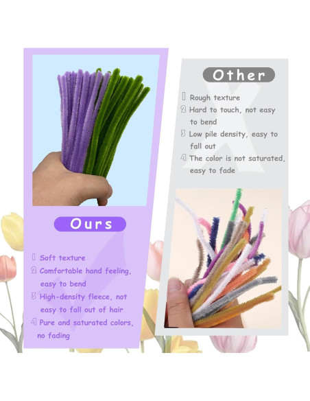Kit de Manualidades 200PCS Limpiapipas Tulipanes Morados y Verdes Kit de Manualidades 200PCS Limpiapipas Tulipanes Morados y Verdes