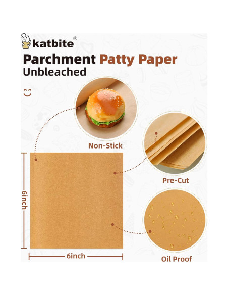 Papel para Hamburguesas Katbite 300 Hojas 15x15 cm Antiadherente Papel para Hamburguesas Katbite 300 Hojas 15x15 cm Antiadherente