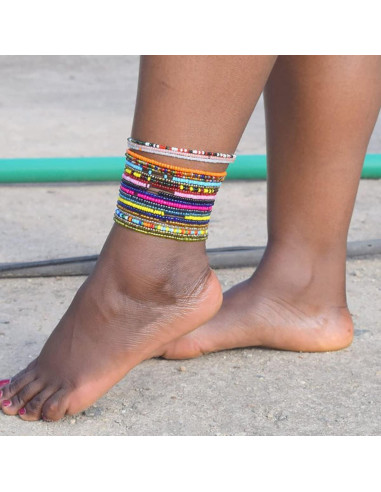 Juego de 24 Tobilleras de Cuentas Boho para Mujeres - Estilo Africano