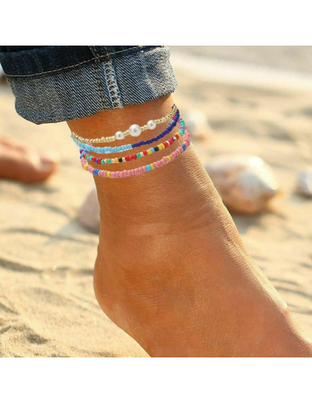 Juego de 24 Tobilleras de Cuentas Boho para Mujeres - Estilo Africano Juego de 24 Tobilleras de Cuentas Boho para Mujeres - Estilo Africano