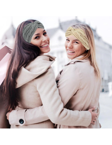 Diademas de Invierno CAVETEE 2 Piezas para Mujeres - Orejeras de Ganchillo Suaves