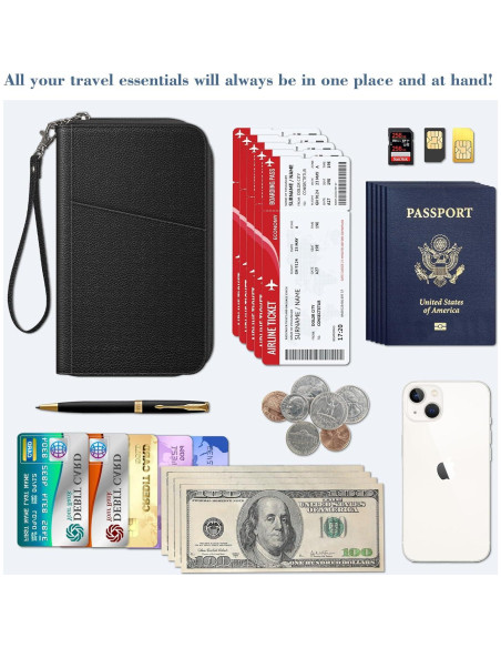 Cartera de Pasaporte Fintie Unisex con Bloqueo RFID - Negro Cartera de Pasaporte Fintie Unisex con Bloqueo RFID - Negro