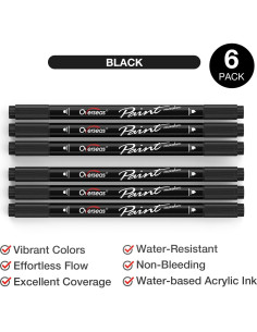 Marcadores Acrílicos Doble Punta Overseas 6 Unidades Negro 2