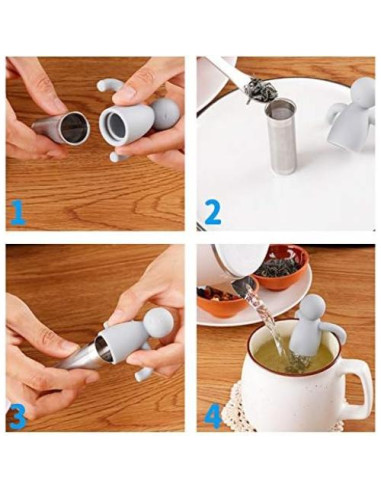 Infusor de Té Leden Acero Inoxidable con Mango de Silicona Gris
