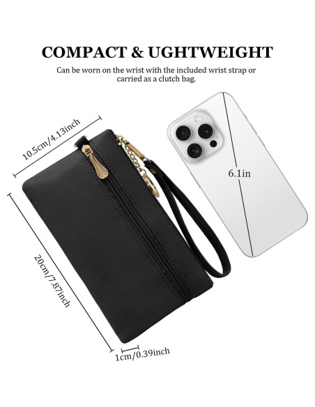 Cartera de muñeca de cuero LJCZKA negra para mujer Cartera de muñeca de cuero LJCZKA negra para mujer