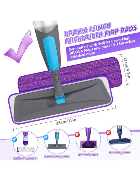 4 Almohadillas Reutilizables Microfibra BPAWA 15" para Mopa 4 Almohadillas Reutilizables Microfibra BPAWA 15" para Mopa