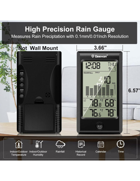 Geevon Medidor de Lluvia Digital 5 en 1 Inalámbrico Autovaciable Geevon Medidor de Lluvia Digital 5 en 1 Inalámbrico Autovaciable