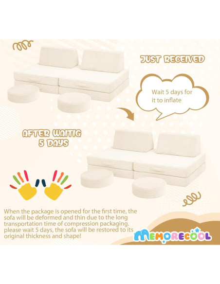 Sofá Infantil Modular MeMoreCool de Terciopelo Beige 8 Piezas Sofá Infantil Modular MeMoreCool de Terciopelo Beige 8 Piezas