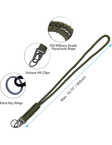 Llavero de Paracord Militar LAREDTREE Verde 50 cm Resistente
