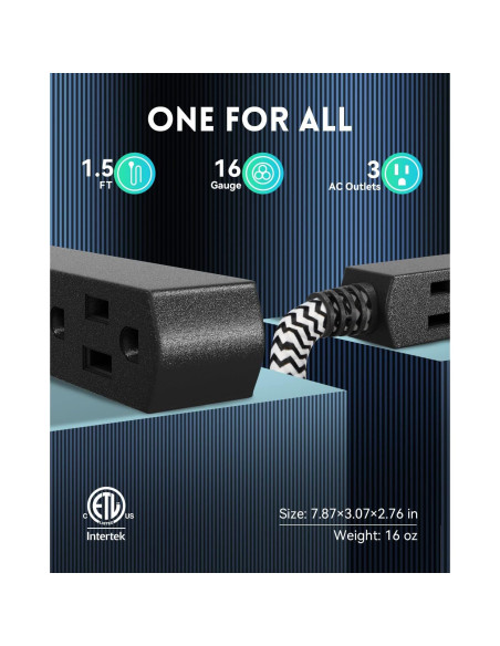 Cable de Extensión Trenzado PLUGTUL 0.46m 3 Salidas 16 AWG Cable de Extensión Trenzado PLUGTUL 0.46m 3 Salidas 16 AWG