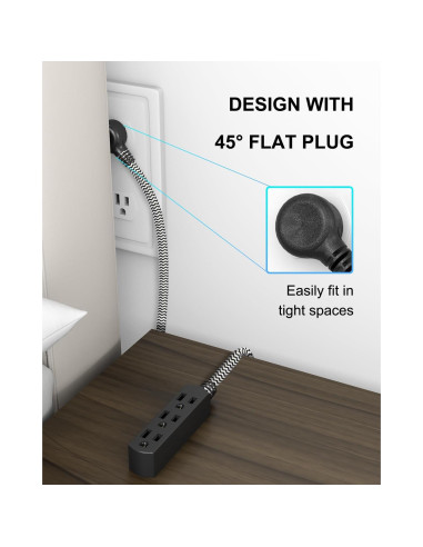 Cable de Extensión Trenzado PLUGTUL 0.46m 3 Salidas 16 AWG