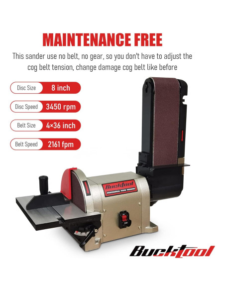 Lijadora de Banco Bucktool 4x36" Banda y 8" Disco 3/4HP Lijadora de Banco Bucktool 4x36" Banda y 8" Disco 3/4HP