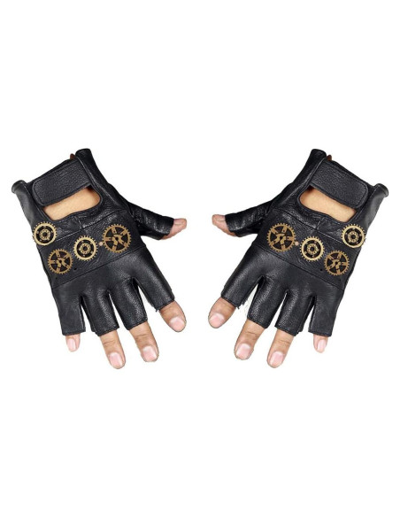Guantes Sin Dedos Maysong Punk Gótico Unisex Cuero 15.5cm Guantes Sin Dedos Maysong Punk Gótico Unisex Cuero 15.5cm