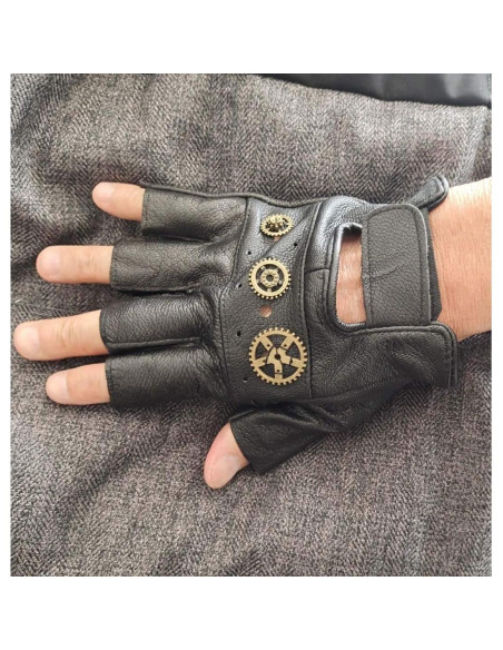 Guantes Sin Dedos Maysong Punk Gótico Unisex Cuero 15.5cm Guantes Sin Dedos Maysong Punk Gótico Unisex Cuero 15.5cm