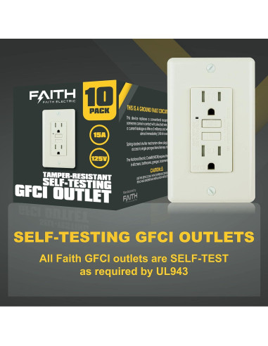 Receptáculos GFCI Faith 15A 10 Piezas Almendra Clara