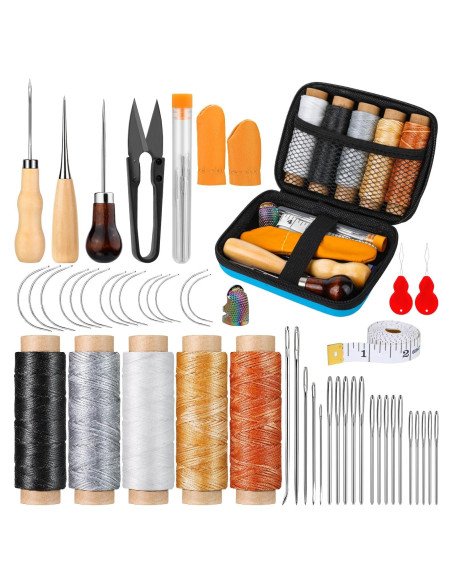 Kit de Costura de Cuero Tikjiua 50 Pcs con Agujas y Hilo Kit de Costura de Cuero Tikjiua 50 Pcs con Agujas y Hilo