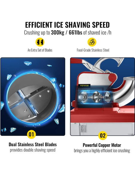 Máquina de Hielo VEVOR 300W 661 kg/h Doble Cuchilla 50L Máquina de Hielo VEVOR 300W 661 kg/h Doble Cuchilla 50L