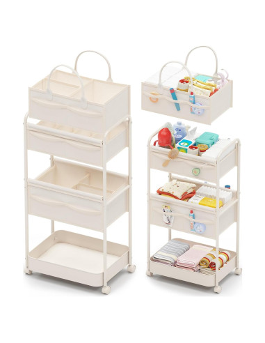 Cesta para Pañales BOPHILI Beige, Organizador Móvil de Fieltro y Metal